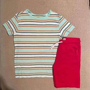 HATLEY BOYS STRIPE T-SHIRT & RED SHORTS